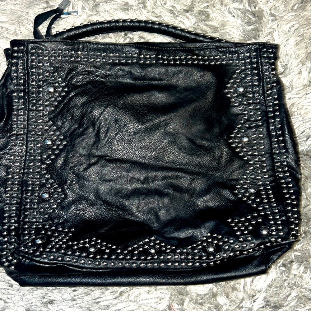Black, pleather silver grommet detail purse, large very heavy